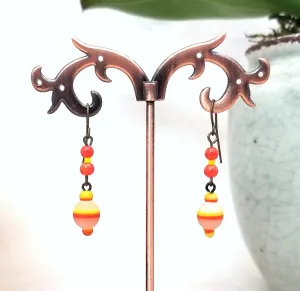 Upcycled Earrings with Vintage Lampwork Glass Beads Boho Style OOAK Handmade Orange & Yellow