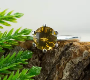 Whiskey Quartz Sterling Silver Ring, Genuine Untreated Brazil Quartz; Whiskey Quartz Ring