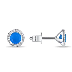 White Gold Blue agate and Diamonds Stud Earrings
