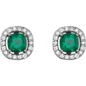 White Gold Chatham Emerald and Diamonds Stud Earrings